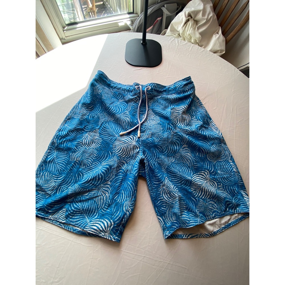 Johnnie-O Mens Blue Tropical Palm Leaf Print Swim Trunks XL JMSS1030